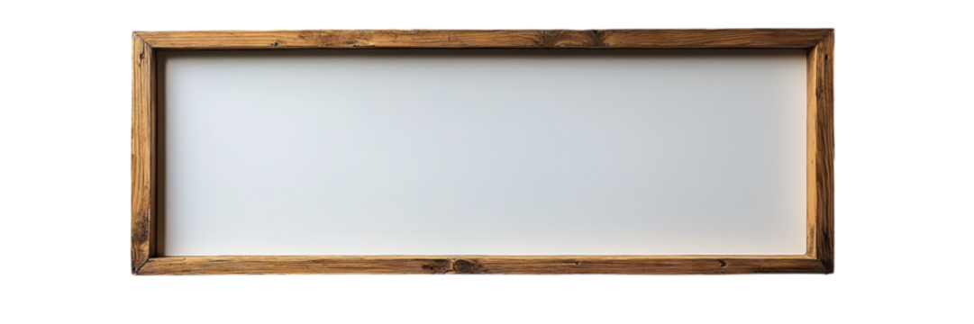 Elegant thin wood frame, sharp corners, subtle design, complements white backdrop, ideal for showcasing art or photographs