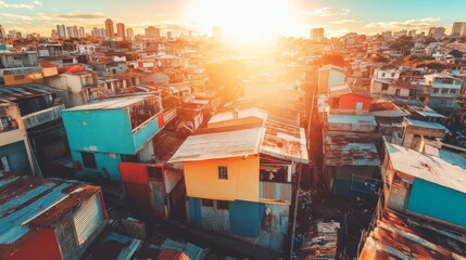 Overcrowded Urban Community Under Bright Sunlight