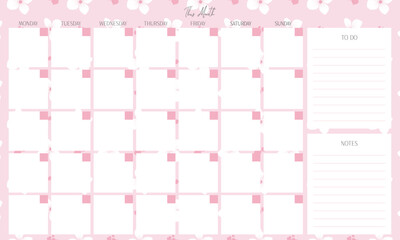Cute kawaii pink floral pastel background monthly planner 