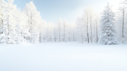 Obraz premium Snow-covered forest landscape in winter.