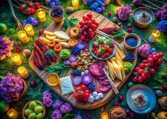 Surreal charcuterie: Dreamy food art, a picnic masterpiece.