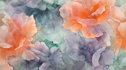 Abstract Watercolor Painting of Floral Forms in Soft Hues