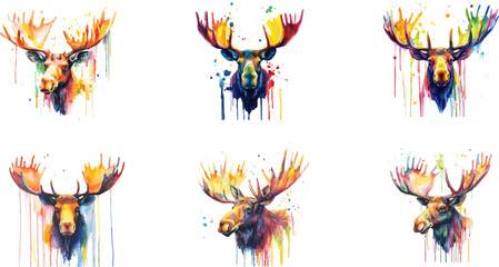 Fototapeta premium colorful watercolor moose head white background 