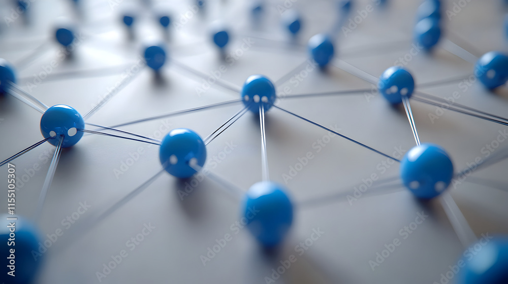Poster blue spheres connected by thin lines in abstract network pattern