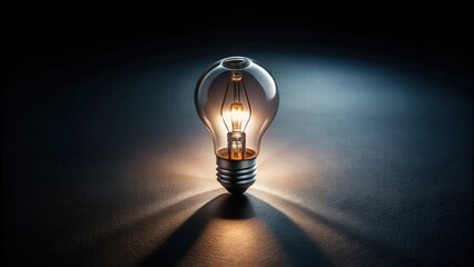 Minimalist ampoule with a single light source, surrounded by dark shadows, conveying simplicity and elegance , shadows