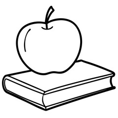 Apple on Book Line Art Vector Illustration