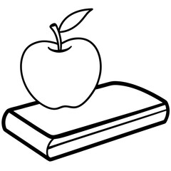Apple on Book Line Art Vector Illustration