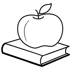 Apple on Book Line Art Vector Illustration