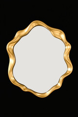Abstract wavy mirror with golden frame. Concept of modern interior design and reflection.