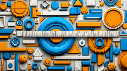 Obraz premium Colorful Geometric Shapes and Ruler on a Textured Background
