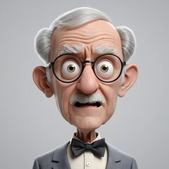 Surprised 3D Cartoon Elderly Gentleman Character Render with Expressive Face