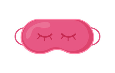 Pink sleep mask with closed eyes pattern isolated on white background. Flat vector illustration