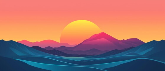 Vibrant sunset casting warm hues over a rugged landscape, silhouette of distant mountains, Nature  Landscape  Sunset