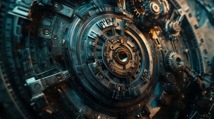 Closeup of gear mechanism, industrial background