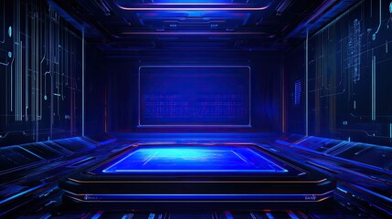 Futuristic Blue Lit Room Digital Interface Design