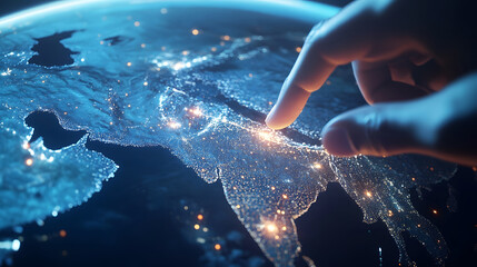 A Glimmering Touch: A Stunning Hyper-realistic 3D View of India from Above Showcasing Brilliant Lights and Detailed Geography