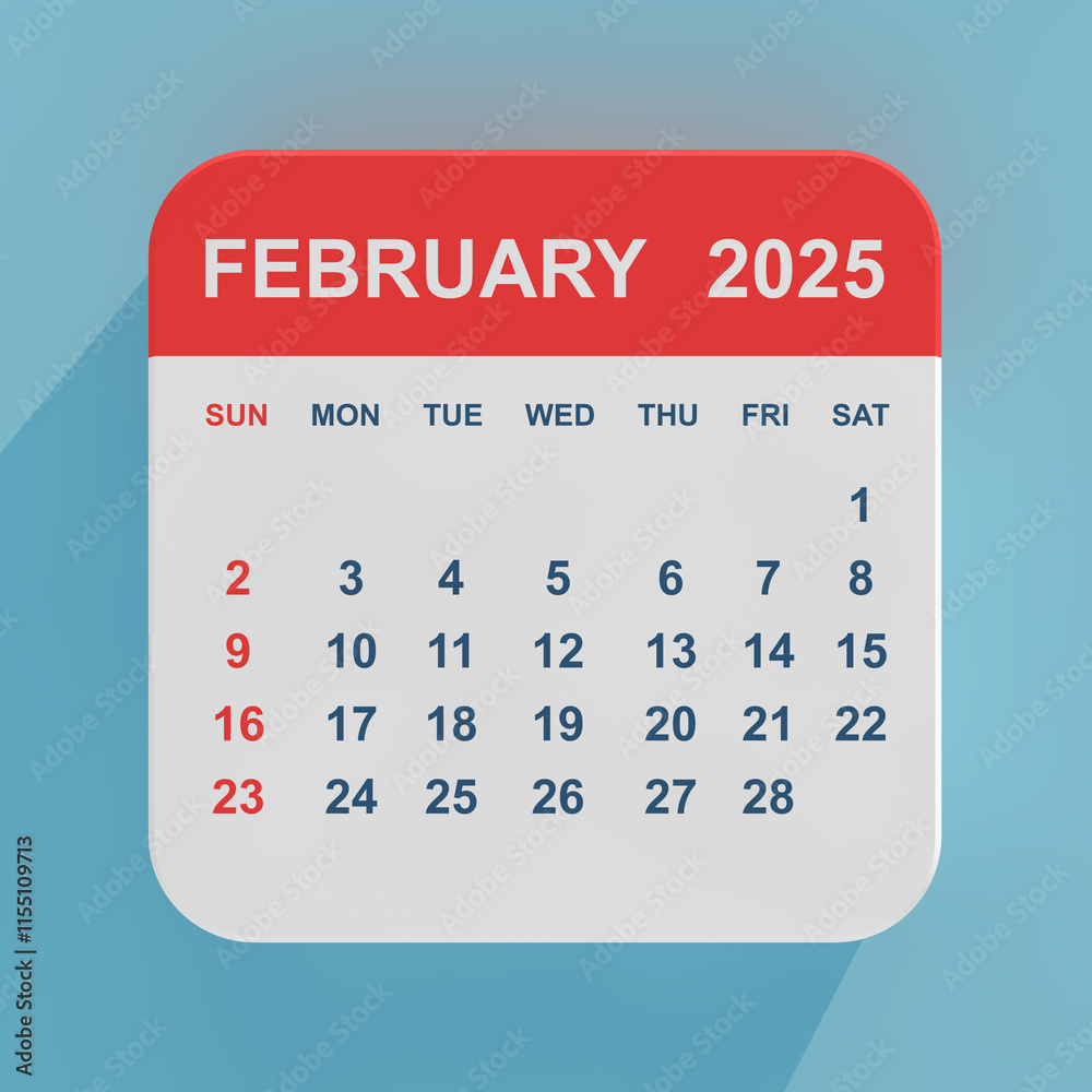 Poster flat icon calendar february 2025. 3d rendering