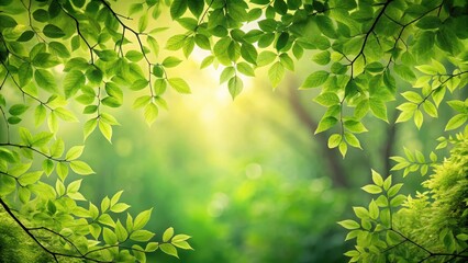 Obraz premium Corners with lush green leaves and branches surrounded by a natural landscape , nature