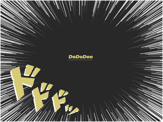 Black and white manga speed lines with gold Japanese onomatopoeia "Do Do Do" for intense YouTube thumbnails, anime-style video editing, and impactful social media banners vector illustration © INODE