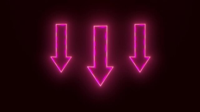 loop pink glowing neon arrows down. The price reduction concept