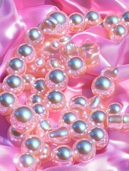 Luminous Pearls on Soft Pink Fabric