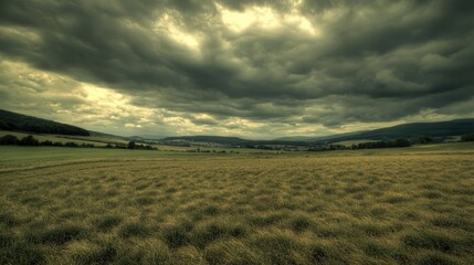Fototapeta premium Rolling Hills Underneath a Dramatic Cloudy Sky