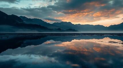 Fototapeta premium Mountain Lake Reflection Sunset