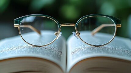Glasses on an open book create a serene, nature-inspired study vibe