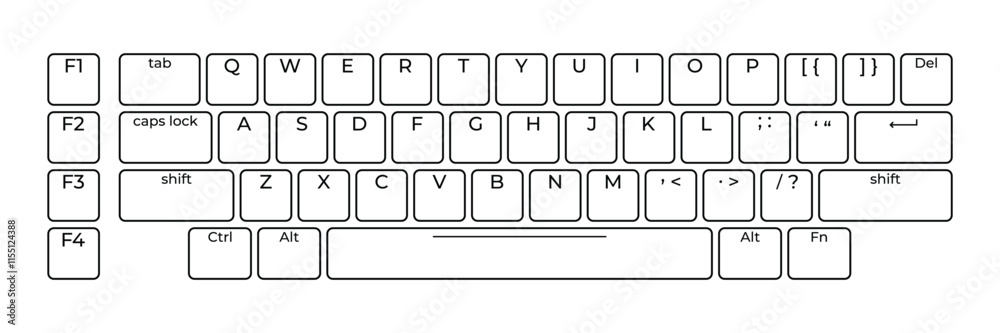 Poster Computer keyboard button layout template with letters for graphic use. Modern computer keyboard. Vector illustration
