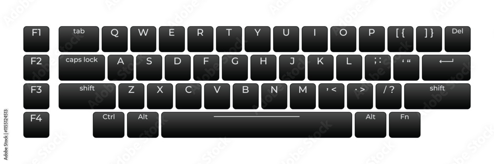 Poster Computer keyboard button layout template with letters for graphic use. Modern computer keyboard. Vector illustration