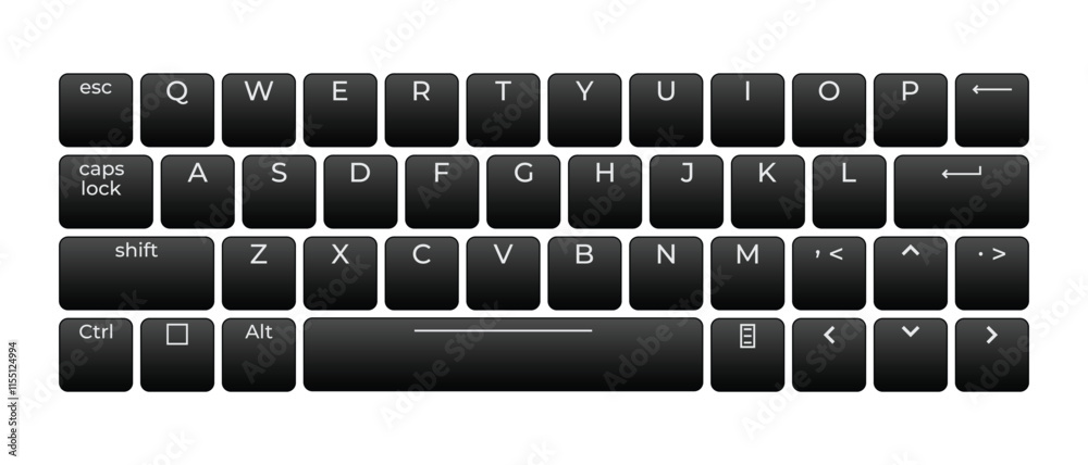 Poster Computer keyboard button layout template with letters for graphic use. Modern computer keyboard. Vector illustration
