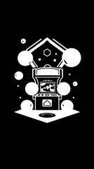 Obraz premium black and white playful of bouncing orbs in a futuristic arcade