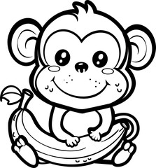Obraz premium Cute cartoon monkey enjoying a banana