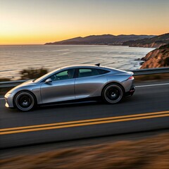 Obraz premium car on the beach road