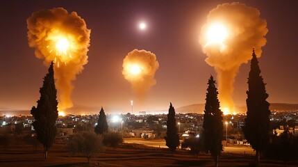 Obraz premium Distant City Under Siege with Dark Clouds