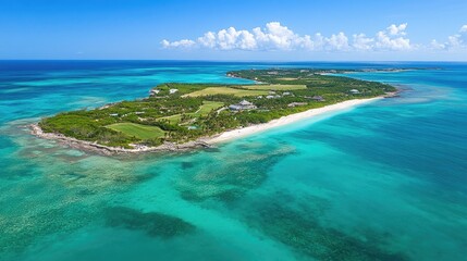 Obraz premium Aerial View of Luxurious Island Resort in Turquoise Waters