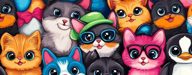 Fototapeta premium Playful Animals with Fun Expressions in Bright Colors