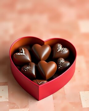 boite de chocolat rose en forme de c&oelig;ur avec des petits chocolats dedans en forme de c&oelig;ur 