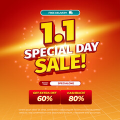 Fototapeta premium 1.1 Special New Year Shopping day Sale discount deals Editable text with soft Orange gradient Simple Flash light Square banner