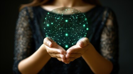 Cybersecurity Strategies Business Executive Utilizes Cybersecurity Icon in Technological Business Data Network, Emphasizing Data 