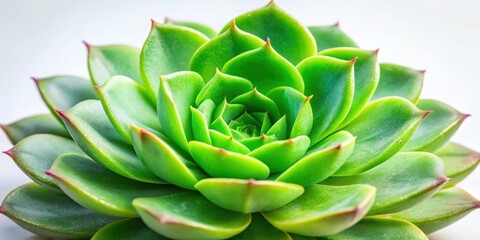 Fototapeta premium A close-up view of a single, plump and vibrant green succulent plant isolated on white background, with natural light highlighting its unique shape and texture , nature, botanical