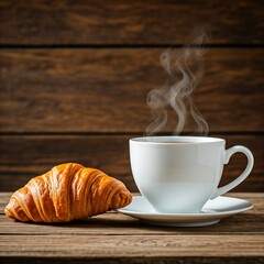 cup of coffee with croissant