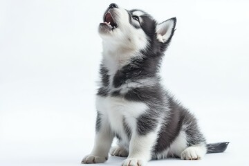Fototapeta premium Adorable Husky Puppy Howling at White Background