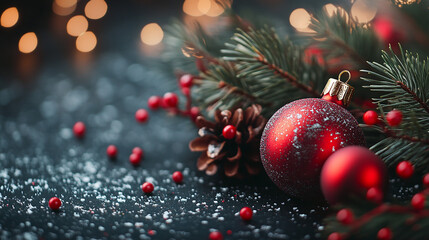 a christmas tree with a red ball and a pine cone