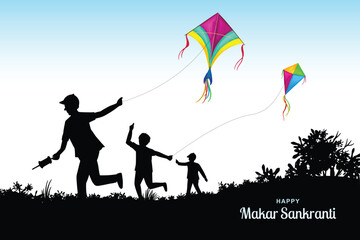 Makar sankranti celebration with colorful kites card background