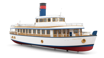Obraz premium Classic white and red passenger steamboat on water.