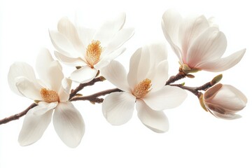 Obraz premium Elegant Magnolia Blossoms on White Background