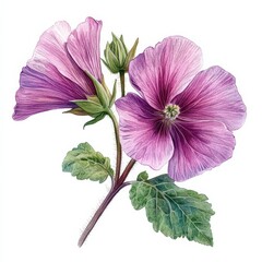 Watercolor Painting of Lavatera Flowers