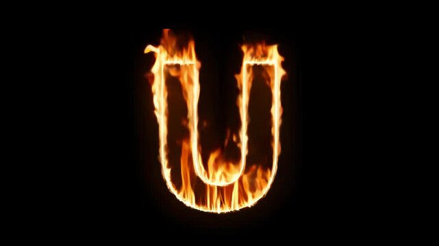 A bold letter 'U' engulfed in flames creates a striking visual effect, showcasing energy and creativity in a dark setting.