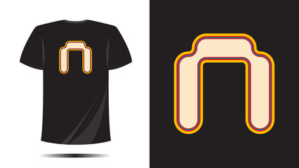 T shirt letter N pixel text symbol with outline